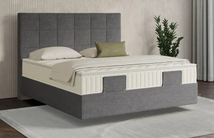 Mozart Boxspringbett Serie 7 Schubert 180x200 Grober Stoff Rock Grey H3/H3 schwebend Königliche Matratze