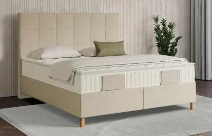 Mozart Boxspringbett Serie 7 Schubert 180x200 Grober Stoff Wool Cream H3/H2 Königliche Matratze