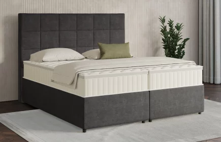 Mozart Boxspringbett Serie 7 Schubert 180x200 mit Bettkasten Feiner Stoff Anthrazit H2/H4 Königliche Matratze