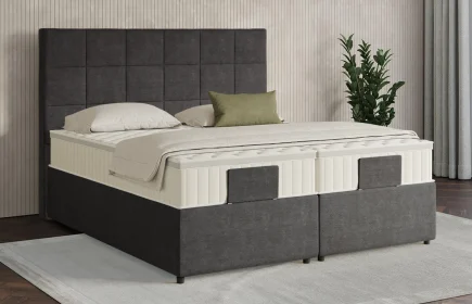 Mozart Boxspringbett Serie 7 Schubert 180x200 mit Bettkasten Feiner Stoff Carbon Grey H3/H2 Königliche Matratze