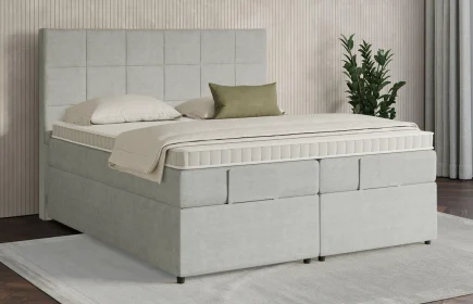 Mozart Boxspringbett Serie 7 Schubert 180x200 mit Bettkasten Feiner Stoff Lunar Mist H3/H4