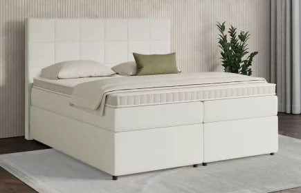 Mozart Boxspringbett Serie 7 Schubert 280x220 mit Bettkasten Samt Cremeweiß H2/H3