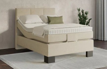 Mozart Boxspringbett Serie 7 Soler 120x200 elektrisch Grober Stoff Wool Cream H3