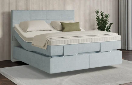 Mozart Boxspringbett Serie 7 Soler 180x200 elektrisch Feiner Stoff Frosted Azure H3/H3 schwebend