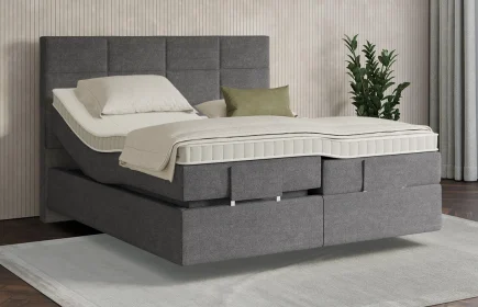 Mozart Boxspringbett Serie 7 Soler 180x200 elektrisch Grober Stoff Rock Grey H3/H4 schwebend