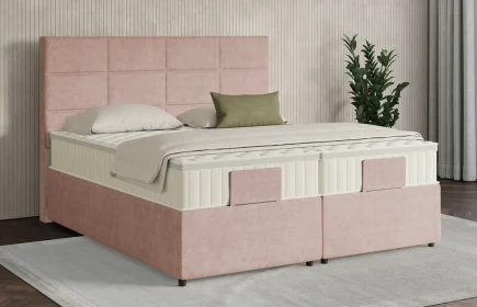 Mozart Boxspringbett Serie 7 Soler 180x200 mit Bettkasten Feiner Stoff Rose Glow H2/H2 Königliche Matratze