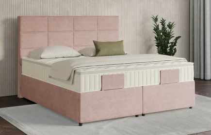 Mozart Boxspringbett Serie 7 Soler 180x200 mit Bettkasten Feiner Stoff Rose Glow H3/H3 Königliche Matratze