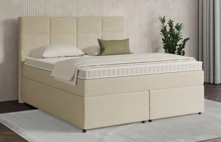 Mozart Boxspringbett Serie 7 Soler 180x200 mit Bettkasten Grober Stoff Beige H3/H4