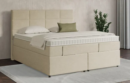 Mozart Boxspringbett Serie 7 Soler 180x200 mit Bettkasten Grober Stoff Wool Cream H3/H4