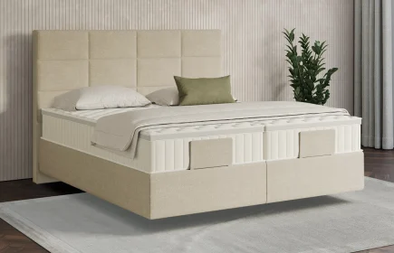 Mozart Boxspringbett Serie 7 Soler 200x200 Grober Stoff Wool Cream H4 schwebend Königliche Matratze