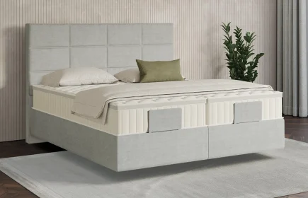 Mozart Boxspringbett Serie 7 Soler 240x220 Feiner Stoff Lunar Mist H3/H3 schwebend Königliche Matratze