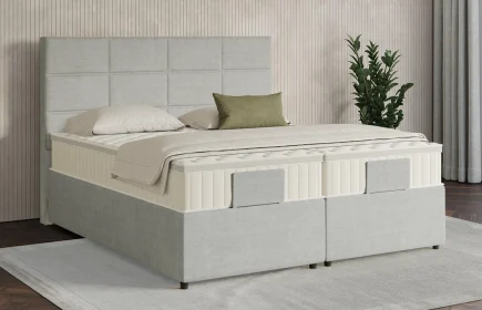 Mozart Boxspringbett Serie 7 Soler 280x200 mit Bettkasten Feiner Stoff Lunar Mist H2/H3 Königliche Matratze