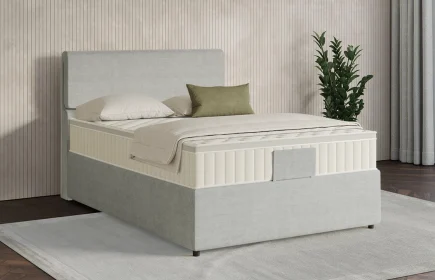 Mozart Boxspringbett Serie 7 Strauss 100x200 mit Bettkasten Feiner Stoff Lunar Mist H3 Königliche Matratze