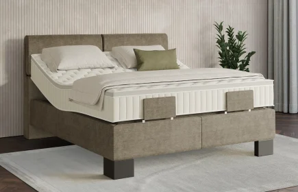 Mozart Boxspringbett Serie 7 Strauss 160x200 elektrisch Feiner Stoff Dusty Taupe H2/H3 Königliche Matratze