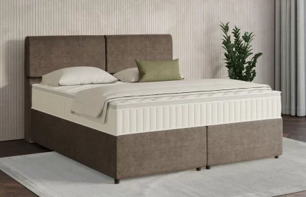 Mozart Boxspringbett Serie 7 Strauss 160x200 mit Bettkasten Feiner Stoff Braun H3/H3 Königliche Matratze