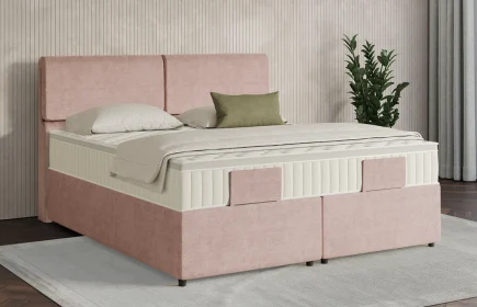 Mozart Boxspringbett Serie 7 Strauss 160x220 mit Bettkasten Feiner Stoff Rose Glow H2/H3 Königliche Matratze