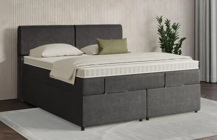 Mozart Boxspringbett Serie 7 Strauss 180x190 mit Bettkasten Feiner Stoff Carbon Grey H3/H3