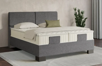 Mozart Boxspringbett Serie 7 Strauss 180x200 Grober Stoff Rock Grey H3/H2 Königliche Matratze