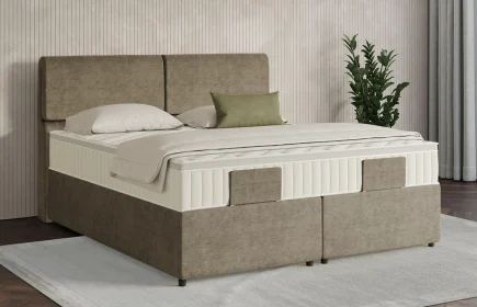 Mozart Boxspringbett Serie 7 Strauss 180x200 mit Bettkasten Feiner Stoff Dusty Taupe H3/H2 Königliche Matratze