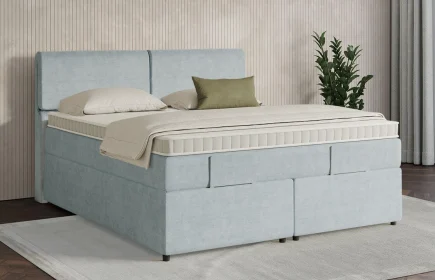 Mozart Boxspringbett Serie 7 Strauss 180x200 mit Bettkasten Feiner Stoff Frosted Azure H3/H3
