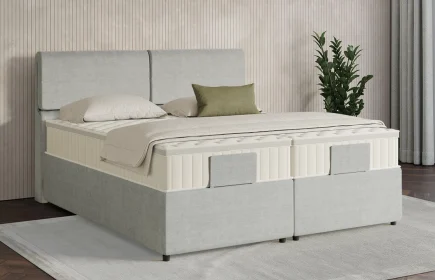 Mozart Boxspringbett Serie 7 Strauss 180x200 mit Bettkasten Feiner Stoff Lunar Mist H4/H3 Königliche Matratze