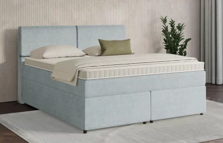 Mozart Boxspringbett Serie 7 Strauss 180x200 mit Bettkasten Feiner Stoff Pastellblau H3/H3