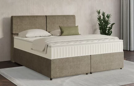 Mozart Boxspringbett Serie 7 Strauss 180x200 mit Bettkasten Feiner Stoff Taupe H3/H2 Königliche Matratze