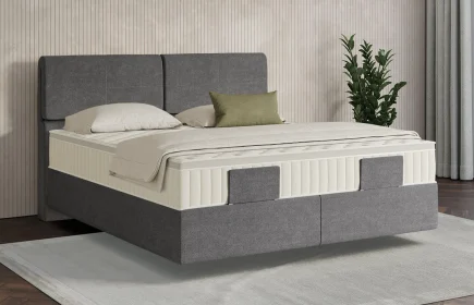 Mozart Boxspringbett Serie 7 Strauss 180x220 Grober Stoff Rock Grey H3/H3 schwebend Königliche Matratze