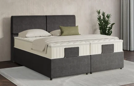 Mozart Boxspringbett Serie 7 Strauss 200x190 mit Bettkasten Feiner Stoff Carbon Grey H3 Königliche Matratze